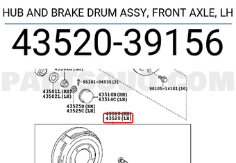 HUB AND BRAKE DRUM ASSY, FRONT AXLE, LH 4352039156 | Toyota Parts