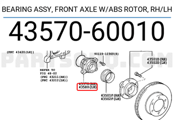 Toyota 4357060010 BEARING ASSY, FRONT AXLE W/ABS ROTOR, RH/LH