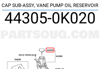 Toyota 443050K020 CAP SUB-ASSY, VANE PUMP OIL RESERVOIR