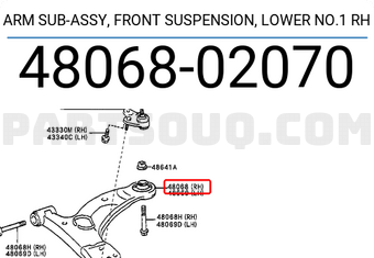 Toyota 4806802070 ARM SUB-ASSY, FRONT SUSPENSION, LOWER NO.1 RH