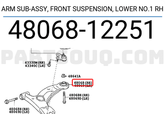 Toyota 4806812251 ARM SUB-ASSY, FRONT SUSPENSION, LOWER NO.1 RH