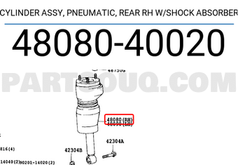 Toyota 4808040020 CYLINDER ASSY, PNEUMATIC, REAR RH W/SHOCK ABSORBER