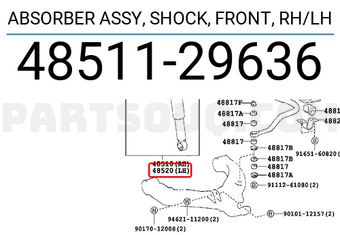 Toyota 4851129636 ABSORBER ASSY, SHOCK, FRONT, RH/LH