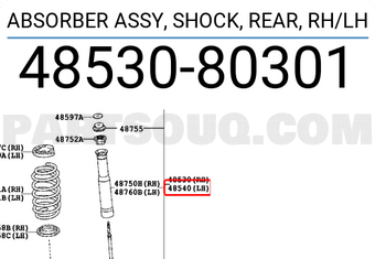 Toyota 4853080301 ENSEMBLE AMORTISSEUR ARRIÈRE, DROIT/GAUCHE
