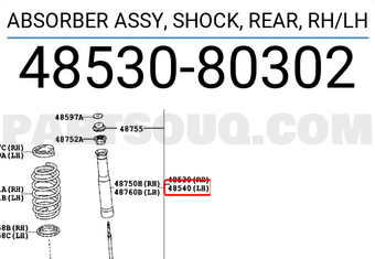 Toyota 4853080302 ENSEMBLE AMORTISSEUR ARRIÈRE, DROIT/GAUCHE