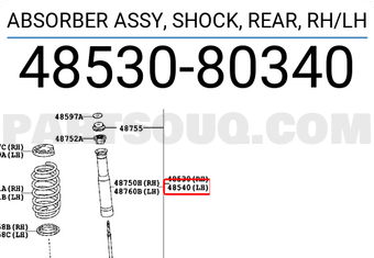 Toyota 4853080340 ENSEMBLE AMORTISSEUR ARRIÈRE, DROIT/GAUCHE