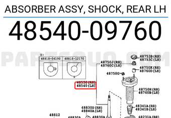 Toyota 4854009760 ENSEMBLE AMORTISSEUR ARRIÈRE GAUCHE