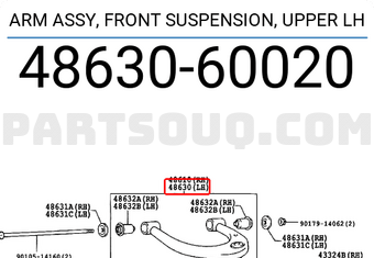 Toyota 4863060020 ARM ASSY, FRONT SUSPENSION, UPPER LH