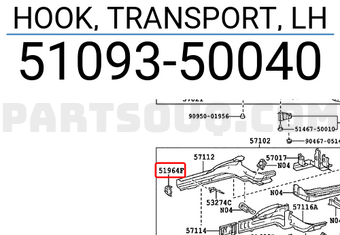 Toyota 5109350040 HOOK, TRANSPORT, LH