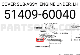Toyota 5140960040 COVER SUB-ASSY, ENGINE UNDER, LH