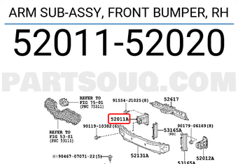 Toyota 5201152020 ARM SUB-ASSY, FRONT BUMPER, RH