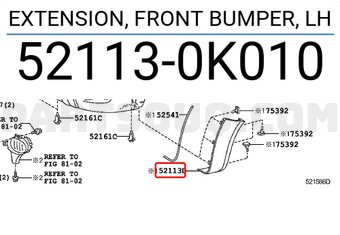 Toyota 521130K010 EXTENSION, FRONT BUMPER, LH