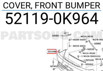 Toyota 521190K964 COVER, FRONT BUMPER