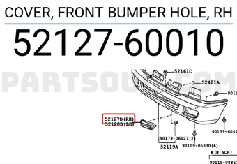 Toyota 5212760010 COVER, FRONT BUMPER HOLE, RH