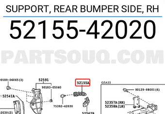 Toyota 5215542020 SUPPORT, REAR BUMPER SIDE, RH
