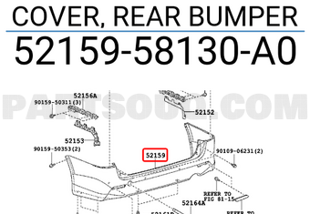 Toyota 5215958130A0 COVER, REAR BUMPER
