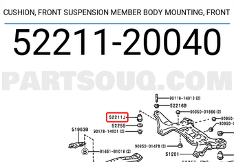 Toyota 5221120040 CUSHION, FRONT SUSPENSION MEMBER BODY MOUNTING, FRONT