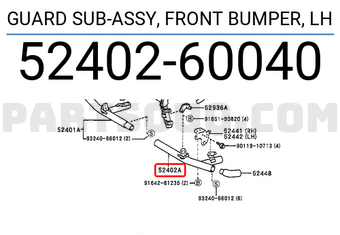 Toyota 5240260040 GUARD SUB-ASSY, FRONT BUMPER, LH