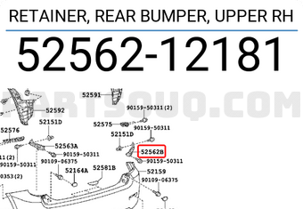 Toyota 5256212181 RETAINER, REAR BUMPER, UPPER RH