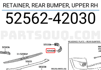 Toyota 5256242030 RETAINER, REAR BUMPER, UPPER RH