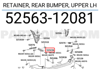 Toyota 5256312081 RETAINER, REAR BUMPER, UPPER LH