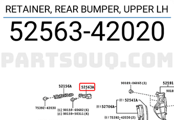 Toyota 5256342020 RETAINER, REAR BUMPER, UPPER LH