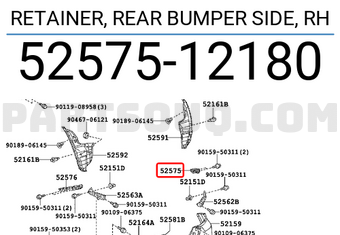 Toyota 5257512180 RETAINER, REAR BUMPER SIDE, RH