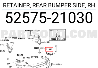 Toyota 5257521030 RETAINER, REAR BUMPER SIDE, RH