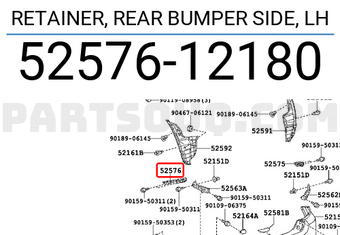 Toyota 5257612180 RETAINER, REAR BUMPER SIDE, LH