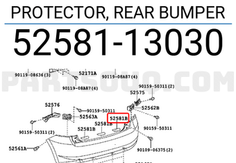 Toyota 5258113030 PROTECTOR, REAR BUMPER