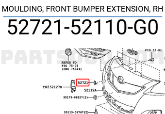 Toyota 5272152110G0 MOLDURA DE EXTENSIÓN DEL PARACHOQUES DELANTERO RH