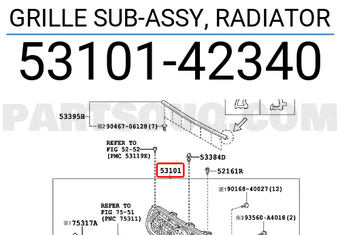 Toyota 5310142340 GRILLE SUB-ASSY, RADIATOR