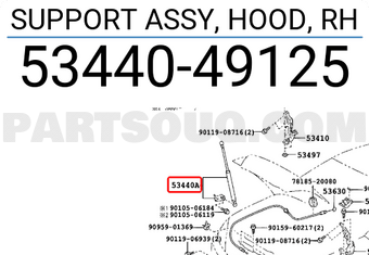 Toyota 5344049125 SUPPORT ASSY, HOOD, RH