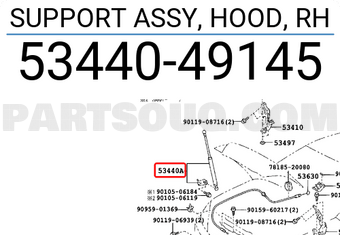 Toyota 5344049145 SUPPORT ASSY, HOOD, RH