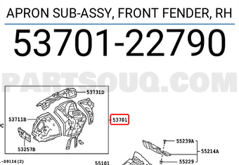 Toyota 5370122790 APRON SUB-ASSY, FRONT FENDER, RH