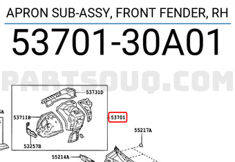 Toyota 5370130A01 APRON SUB-ASSY, FRONT FENDER, RH