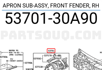 Toyota 5370130A90 APRON SUB-ASSY, FRONT FENDER, RH