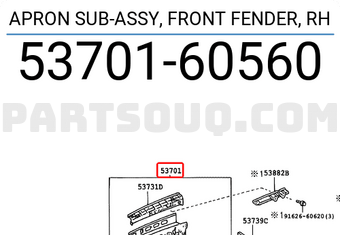 Toyota 5370160560 APRON SUB-ASSY, FRONT FENDER, RH