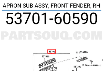 Toyota 5370160590 APRON SUB-ASSY, FRONT FENDER, RH