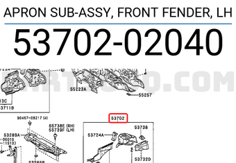 Toyota 5370202040 APRON SUB-ASSY, FRONT FENDER, LH
