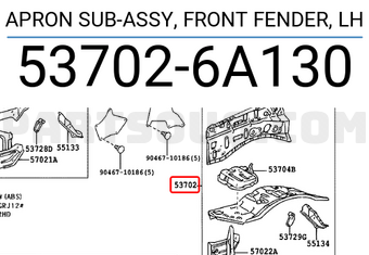 Toyota 537026A130 APRON SUB-ASSY, FRONT FENDER, LH