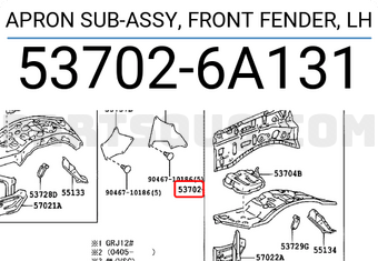 Toyota 537026A131 APRON SUB-ASSY, FRONT FENDER, LH