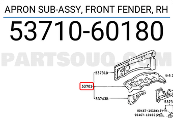 Toyota 5371060180 APRON SUB-ASSY, FRONT FENDER, RH