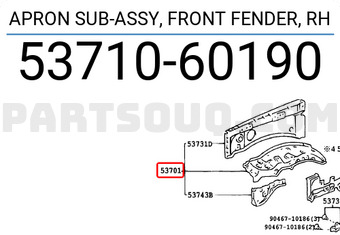 Toyota 5371060190 APRON SUB-ASSY, FRONT FENDER, RH