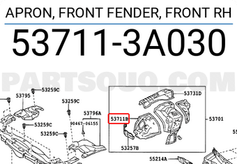 Toyota 537113A030 APRON, FRONT FENDER, FRONT RH