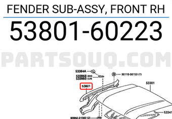Toyota 5380160223 FENDER SUB-ASSY, FRONT RH