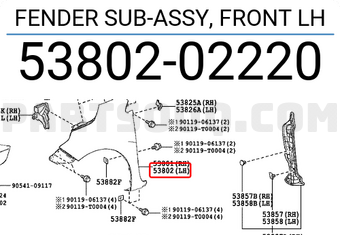 FENDER SUB-ASSY, FRONT LH 5380260A80 | Toyota Parts | PartSouq