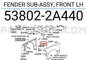 FENDER SUB-ASSY, FRONT LH 538022A440 | Toyota Parts | PartSouq