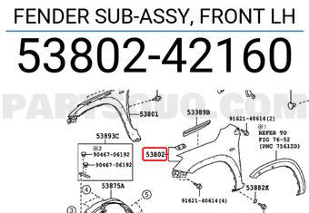 Toyota 5380242160 FENDER SUB-ASSY, FRONT LH