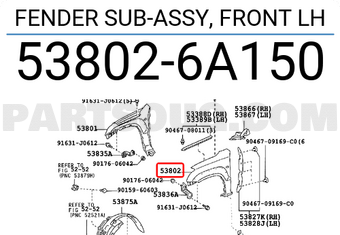 Toyota 538026A150 FENDER SUB-ASSY, FRONT LH